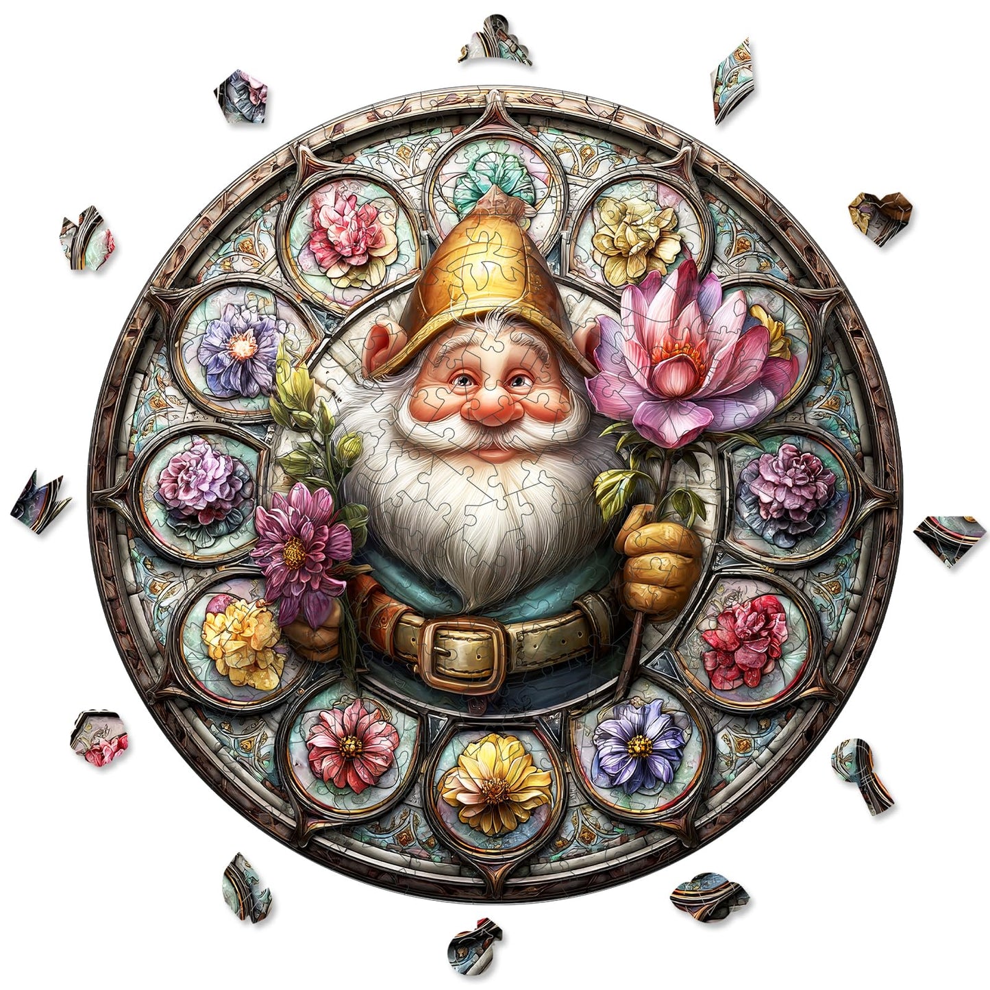 Mocfesk Wooden Puzzles for Adults, 200 Pieces Gnome Jigsaw Puzzles, Unique Shaped Puzzles with Exquisite Wooden Box, Family Game, 11.2'' x 11.2''