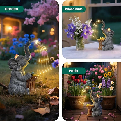 Elephant Statue Garden Decor- Outdoor Decoration with Solar Powered LED Lights, Birthday Gifts for Women, Garden Gifts for Mom, Decorations for Courtyard, Patio, Lawn, Yard