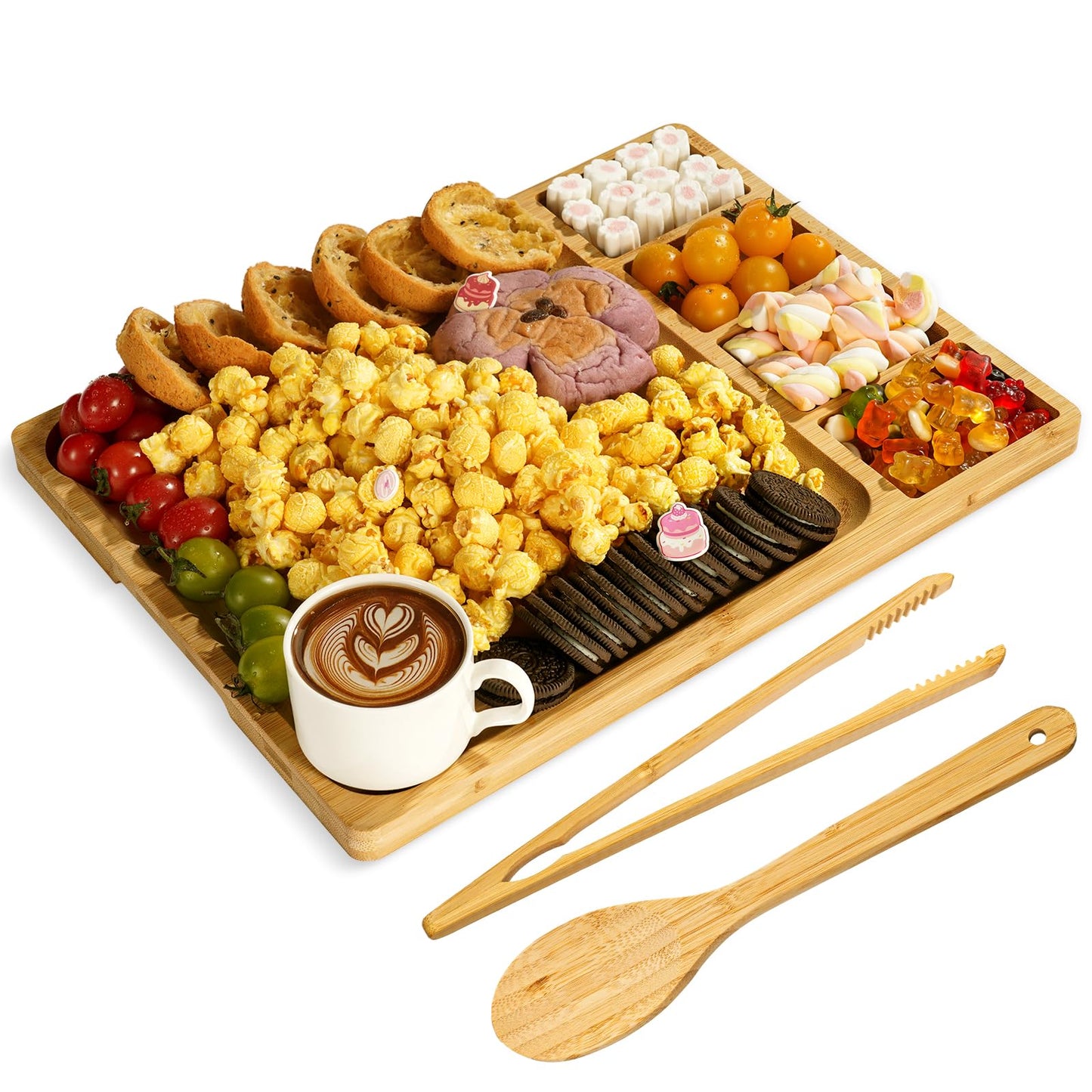 Zenxylo Charcuterie Boards Gift Set | Bamboo Cheese Board with Tongs and Spoons