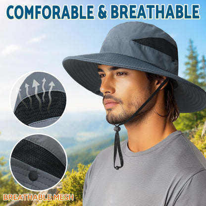 PFFY Sun Hats for Men Women Wide Brim Bucket Hat UPF 50+ Outdoor Beach Hiking Fishing Hat Darkgrey