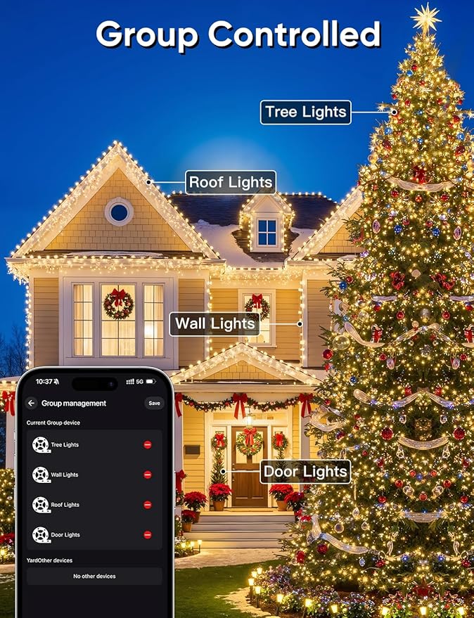 Ollny Smart Christmas Lights, 131FT 400 LED APP Control RGB Color Changing Christmas Tree Lights with Remote, Programmable DIY Musical Waterproof Decor Light with Timer for House Indoor Outdoor House