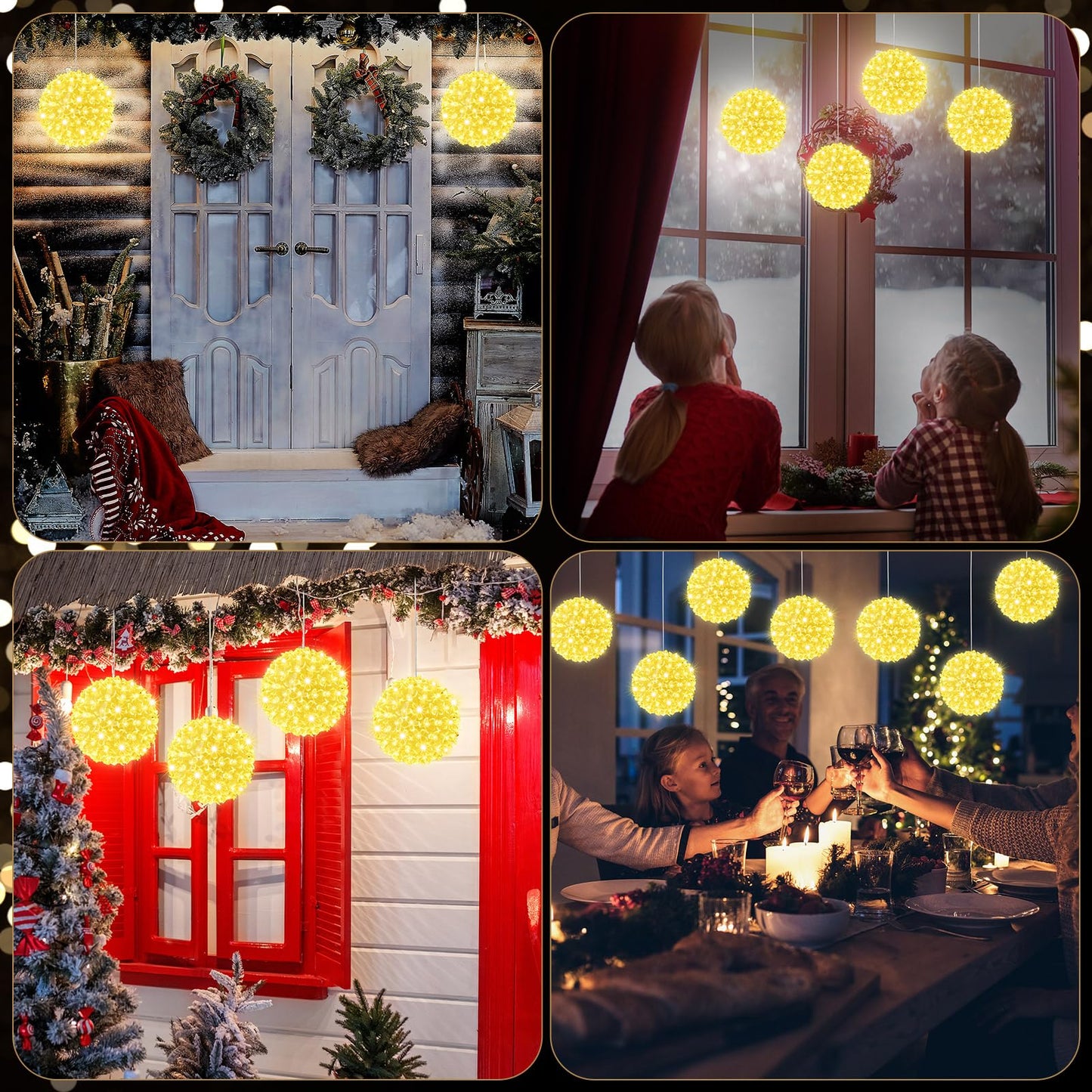 Baquler 6 Pcs Outdoor Christmas Balls Lights 5.5 Inch Christmas Starlight Sphere with 100 Bulbs Ornament Ball Light LED Hanging Globe Sphere Lights for Xmas Outdoor Party Yard Decoration(Warm White)