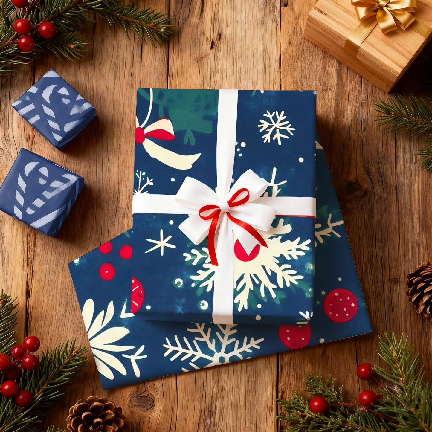 Christmas Peel and Stick Wallpaper Snowflake & Ornament Contact Paper Green Holiday Wall Paper Decor Removable Self-Adhesive Wallpaper Vinyl Christmas Decoration for Countertop Cabinets 17" x 196.8"