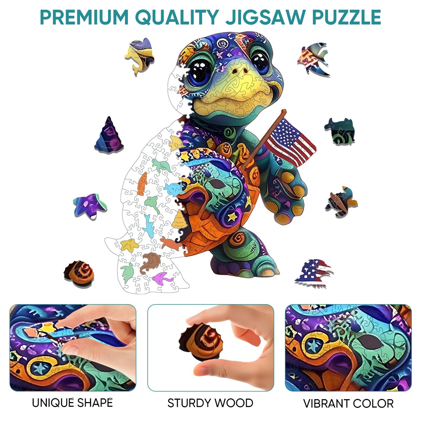 Mocfesk Sea Turtle Wooden Puzzles, Unique Shaped Ocean Jigsaw Puzzles for Kids and Adults, Animal Puzzles 205 Pieces with Wooden Gift Box, Family Game 11.4'' x 9.2''