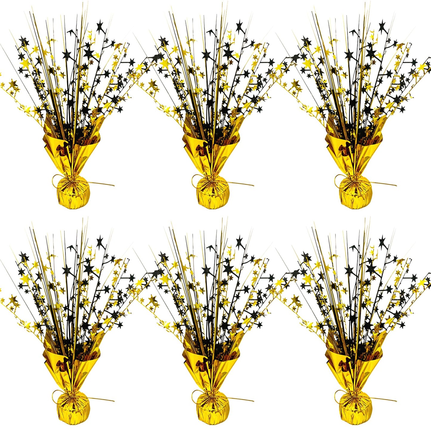FUBININA 6 Pack 2026 Graduation Table Centerpiece Party Decoration Metallic Foil Spray Centerpiece Glitter Decor Star Tabletop for Graduation New Year Birthday Holiday Party Favor, Black and Gold