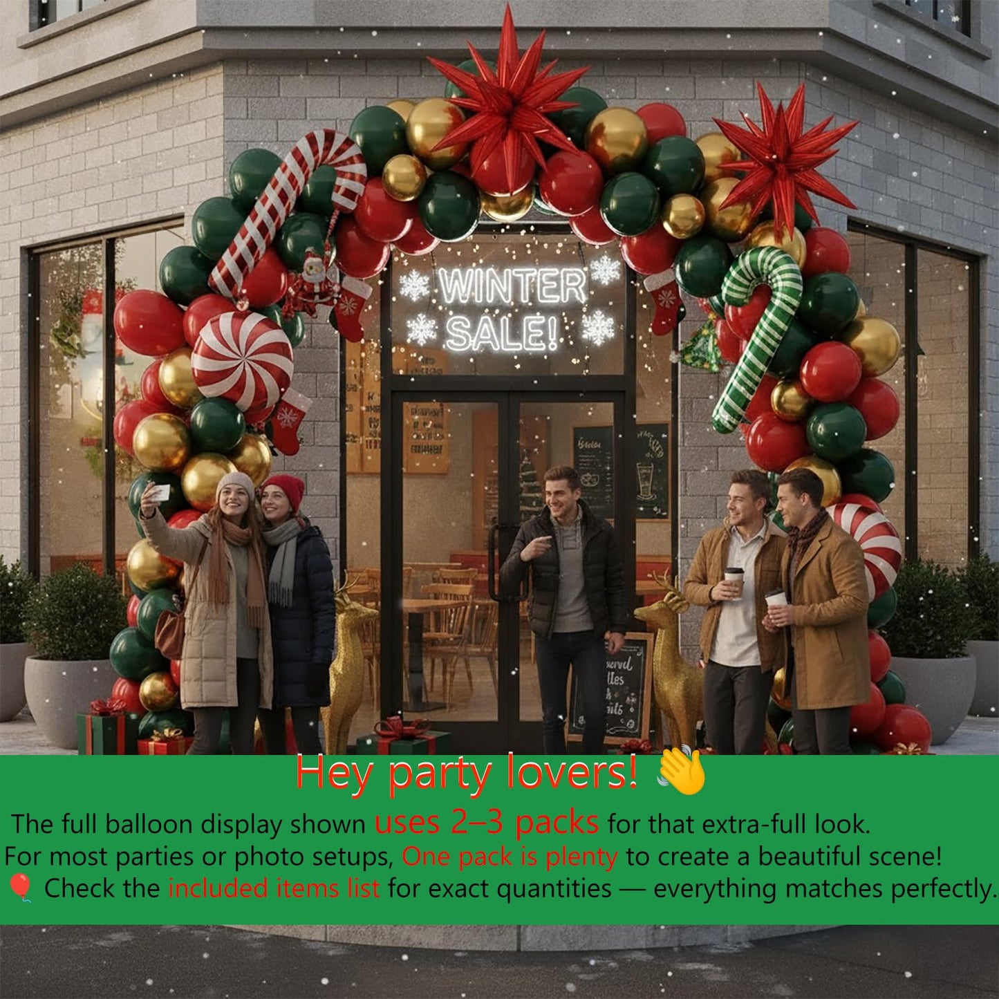 Christmas Party Decorations Include Forest green Red Gold Balloon & Candy Cane Lollipop 4D square and foil strips Balloons for 2026 New Year friendsmas Xmas Holidays Party Decorations
