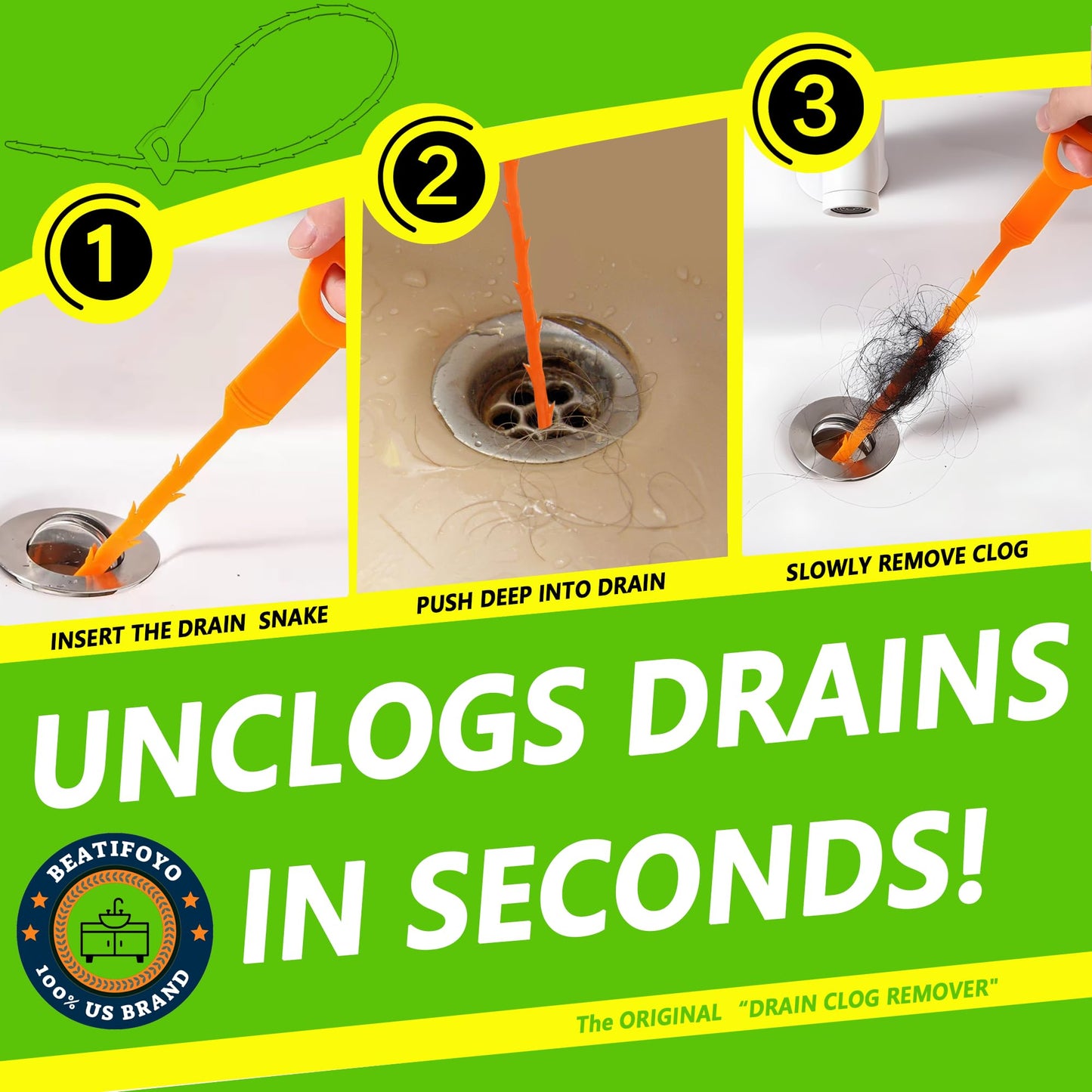 Beatifoyo Drain Snake, Drain Clog Remover,Hair snake Tool Opener, sink snake for Sewer Kitchen Sink Bathroom Tub Toilet Clogged Drains Relief Cleaning Tool(1pc 25 Inch +1pc 20inch)