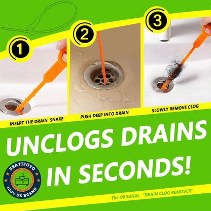 Beatifoyo Drain Snake, Drain Clog Remover,Hair snake Tool Opener, sink snake for Sewer Kitchen Sink Bathroom Tub Toilet Clogged Drains Relief Cleaning Tool(1pc 25 Inch +1pc 20inch)