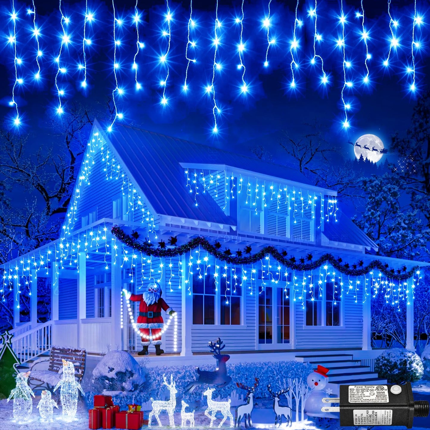 Einiiya Christmas Icicle Lights Outdoor 66 FT 640 LED Icicle Lights Plug in Conenectable Hanging Christmas Light for Outside Holiday Pavilion Balcony House Decorations, Blue