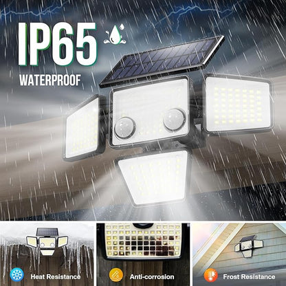 Solar Outdoor Lights - 3000LM 188 LED Motion Sensor Outdoor Lights, 4 Heads Security Light,IP65 Waterproof, Easy Install,270°Wide Angle Flood Wall Light with 3 Modes for Backyard Yard (2 Pack)