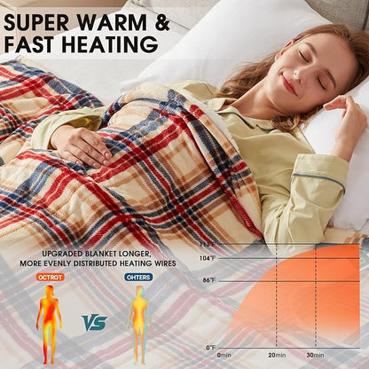 Heated Electric Blanket Full Size,72X84 Heating Blanket,Red Plaid Soft Sherpa Blankets Warmer Gift for Grandma Women Adult,Fast Heating Washable