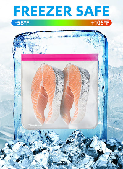 24 Reusable Food Storage Bags, Freezer Bags with Pack BPA FREE (8 Reusable Gallon Bags+8 Leakproof Reusable Sandwich Bags+8 Food Grade Snack Bags) EXTRA THICK Reusbale Lunch Bag for Salad Fruit