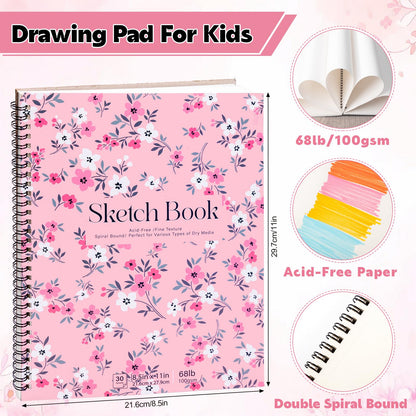 4 Pack Sketch Book, 8.5 x 11Inch Sketchbook, 68lb/100gsm Spiral Bound Sketch Pad, Acid Free Art Supplies Drawing Painting Sketching Paper for Woman Artists (30 Sheets Each)