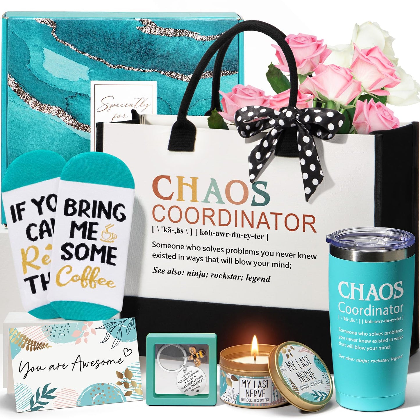 Thank You Gifts for Women, Administrative Professional Day Gifts, Chaos Coordinator Gift for Coworker Manager Boss Day Lady Nurse Employee Teacher Appreciation Birthday Easter Gift w/ Canvas Tote Bag