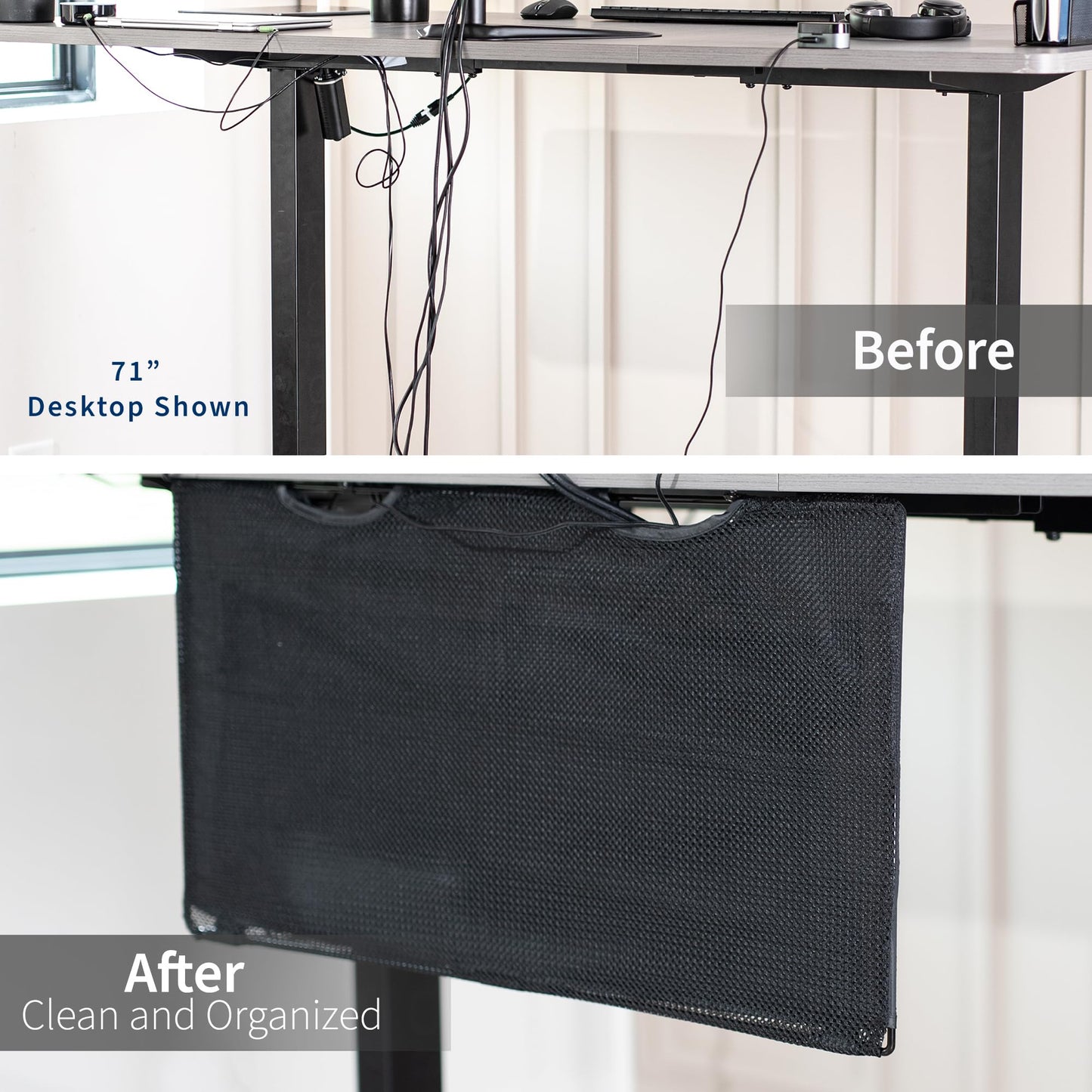 VIVO Black 30 inch Under Desk Privacy and Cable Management Organizer Sleeve, Wire Hider Kit Panel System, DESK-SKIRT-30