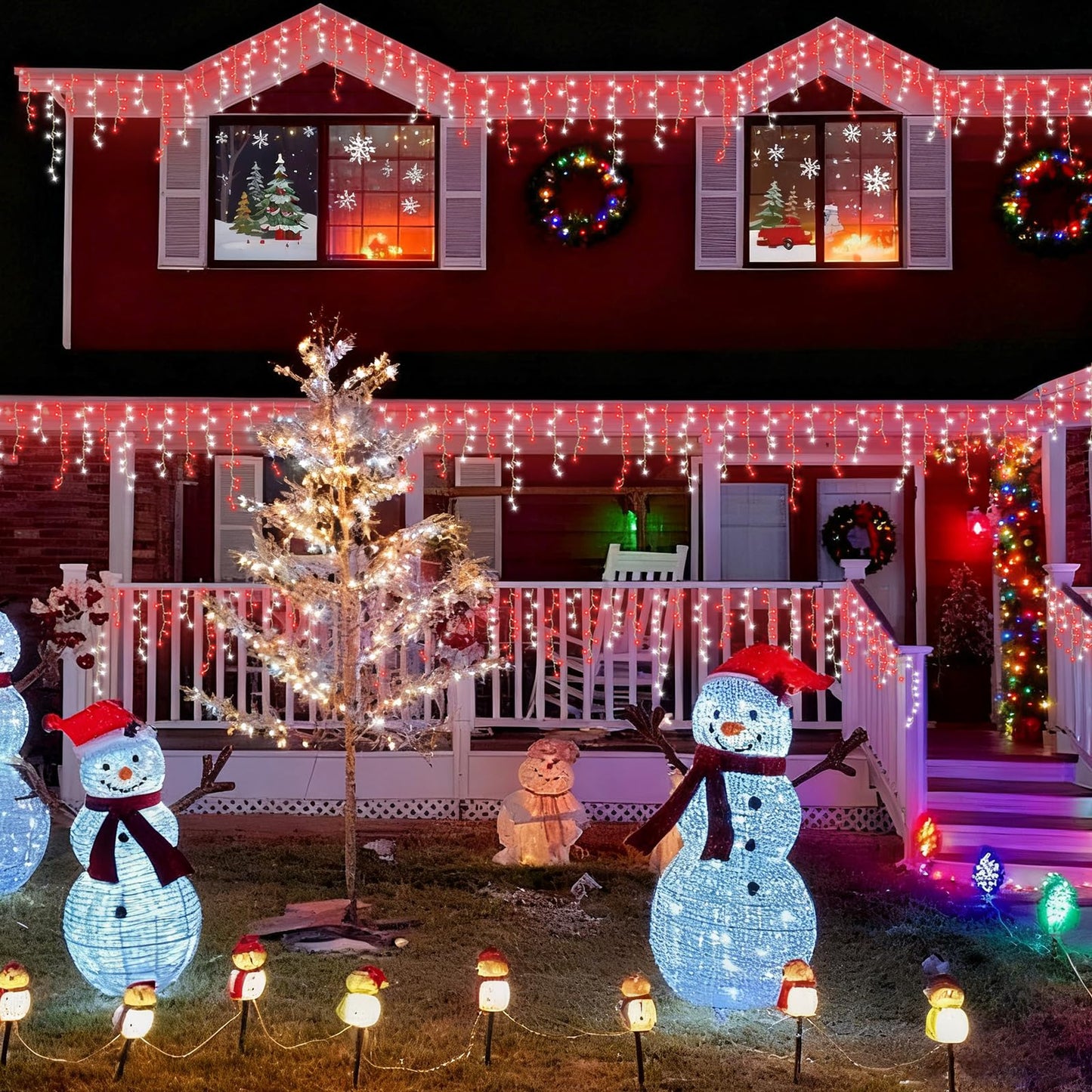 YEGUO 33ft 400 LED Red and White Icicle Lights Outdoor Waterproof, 80 Drops Icicle String Lights Connectable, 8 Modes Icicle Christmas Lights with Memory