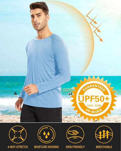 Men's Long Sleeve Athletic Shirts - UPF 50+ UV Sun Protection | Ideal for Hiking, Running & Workouts