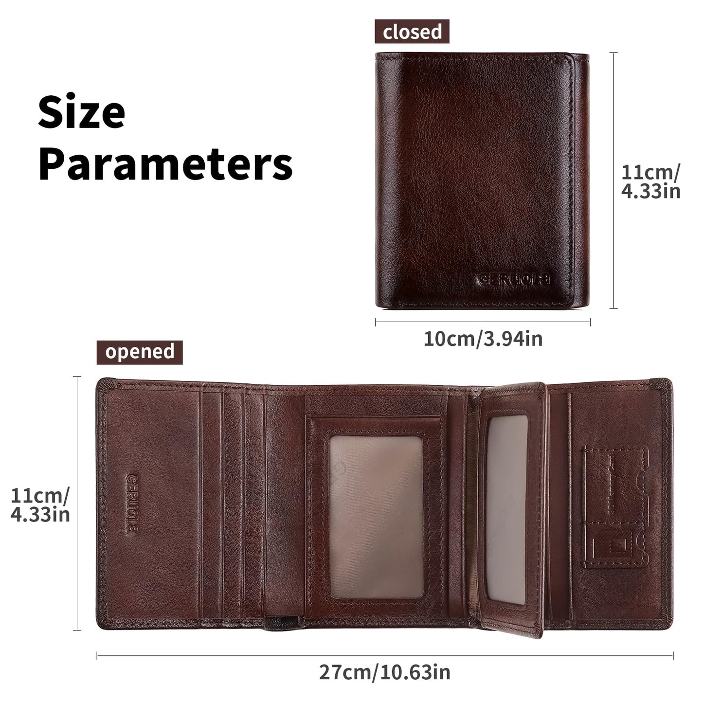 Trifold Wallets for Men Genuine Leather Large Capacity RFID Blocking, Includes Id Window and Credit Card Holder,Mens Wallets Leather (Coffee)
