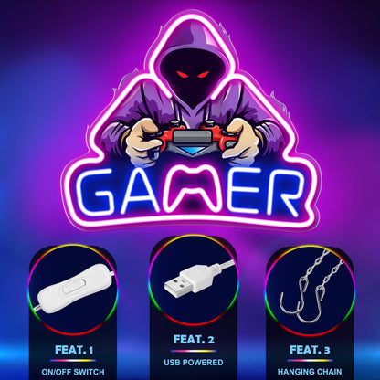 Kavaas Gamer Neon Sign, Game Controller LED Sign for Gaming Room Decor - Game Neon Sign for Teen Boy Room Decor - Best Gamer Gifts for Boys, Kids
