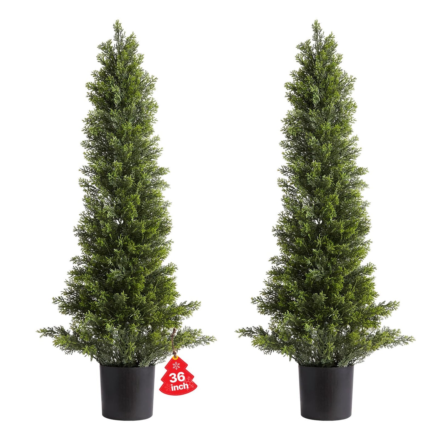 VEVOR Artificial Cedar Topiary Trees, 36 inch 2 Set Faux Pine Shrubs Plants, Fake Silk Tree Look Real, Easy Assembly for Decor Front Porch Outdoor Patio Garden Balcony Backyard Indoor Office（3FT