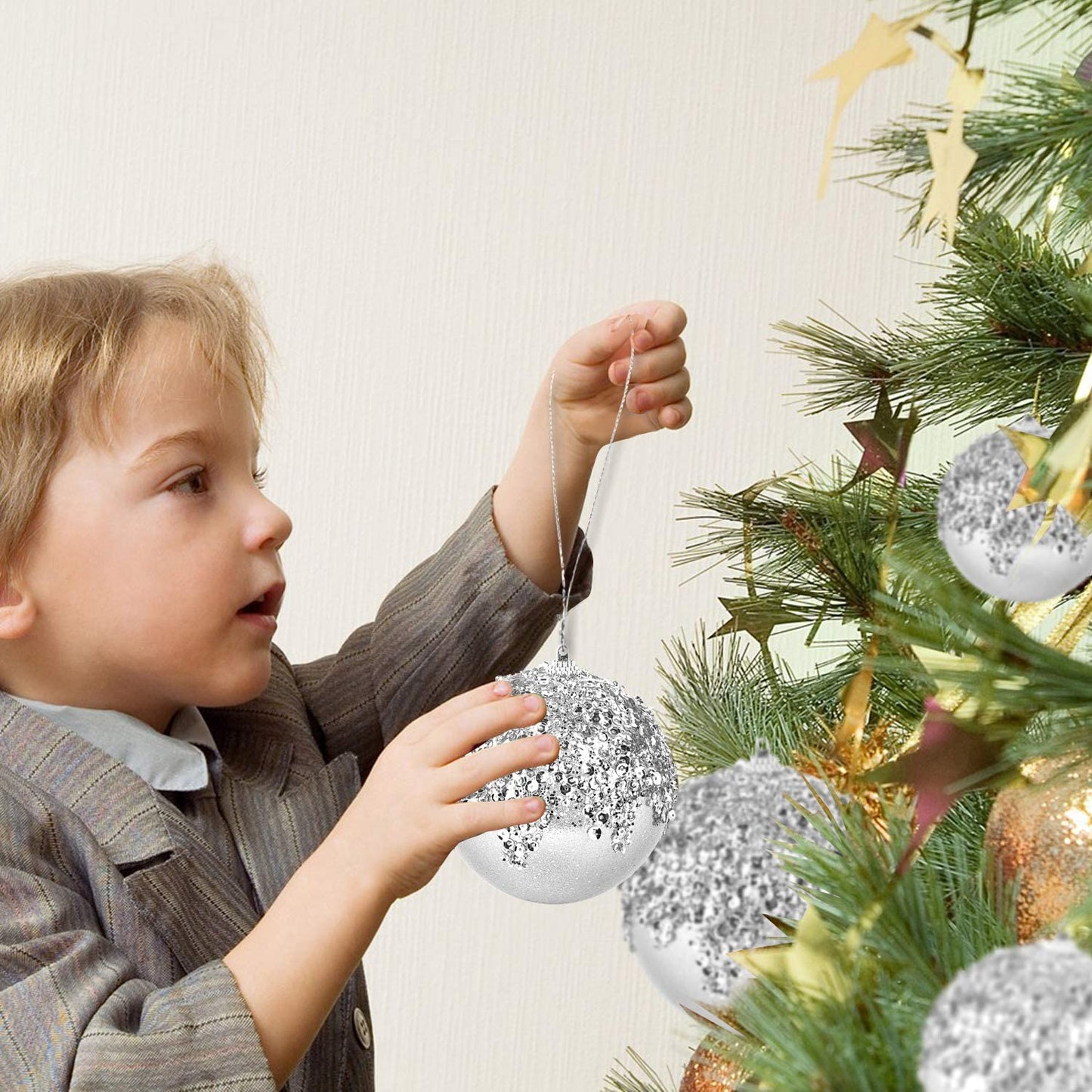 ZHANYIGY 4pc Silver Christmas Ball Ornaments, Shatterproof Christmas Ball Decorations for Trees, Wedding Party Holiday Decorations