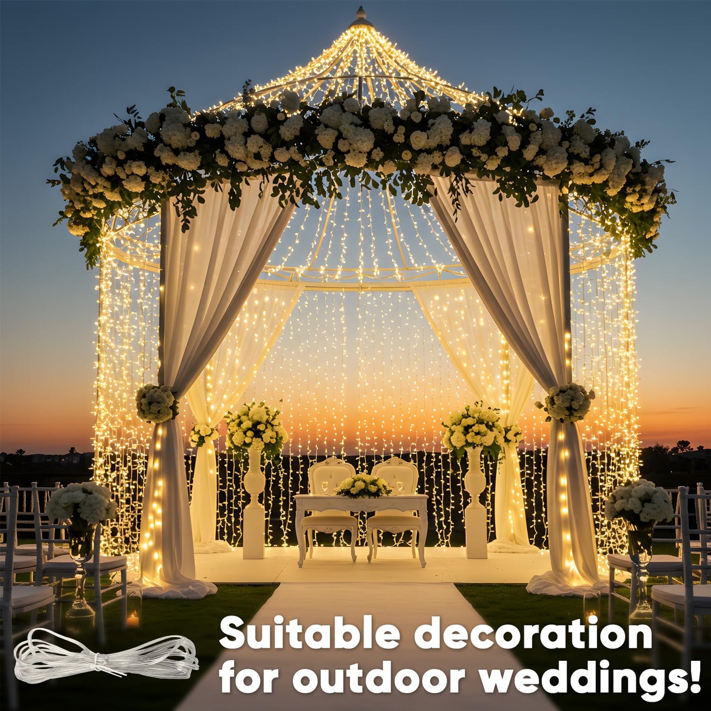 suddus 900 LED Christmas String Lights Outdoor, 9.8x29.5ft Curtain Lights Plug in with Remote,Wall Hanging Lights for Christmas,Dorm,Wall,Window,Wedding,Party,Birthday Decor,Warm White