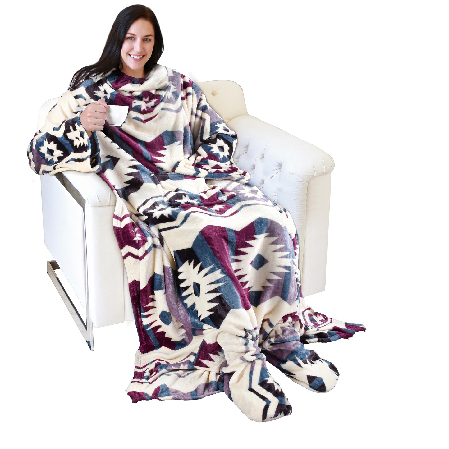Catalonia Wearable Fleece Blanket with Sleeves and Foot Pockets for Adult Women Men, Micro Plush Comfy Wrap Sleeved Throw Blanket Robe Large, Southwest Star