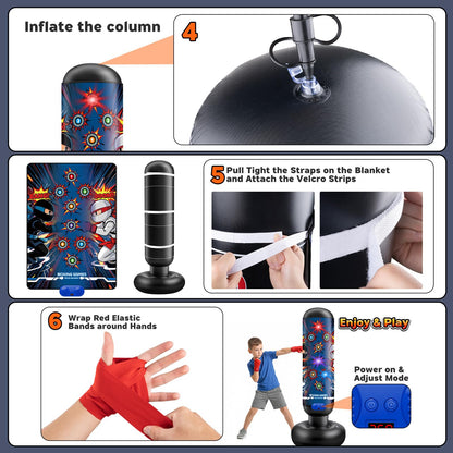Kids Inflatable Punching Bag Toys: 4 Modes Interactive Boxing Game Stand Set with Music LED Lights Air Pump - Christmas Birthday Gifts Sports Play for Boys Girls Ages 6 7 8 9 10 11 12 Year Old