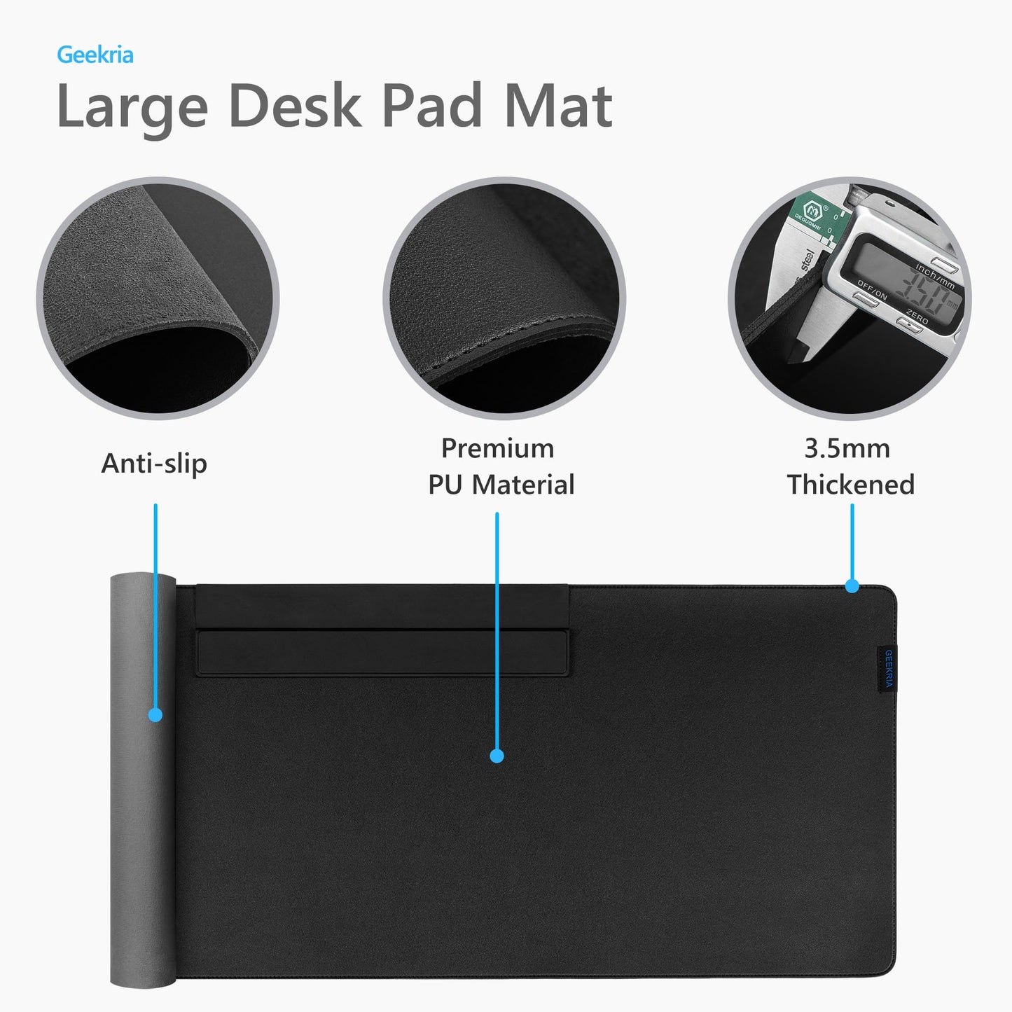 GEEKRIA Leather Desk Pad Protector, Mouse Pad with Dust Cover, Desk Mat, Non-Slip Desk Pad, Waterproof Vegan Leather Desk Blotter Mat, Desk Cover for Office and Home (35.4" x 16.1" Black)
