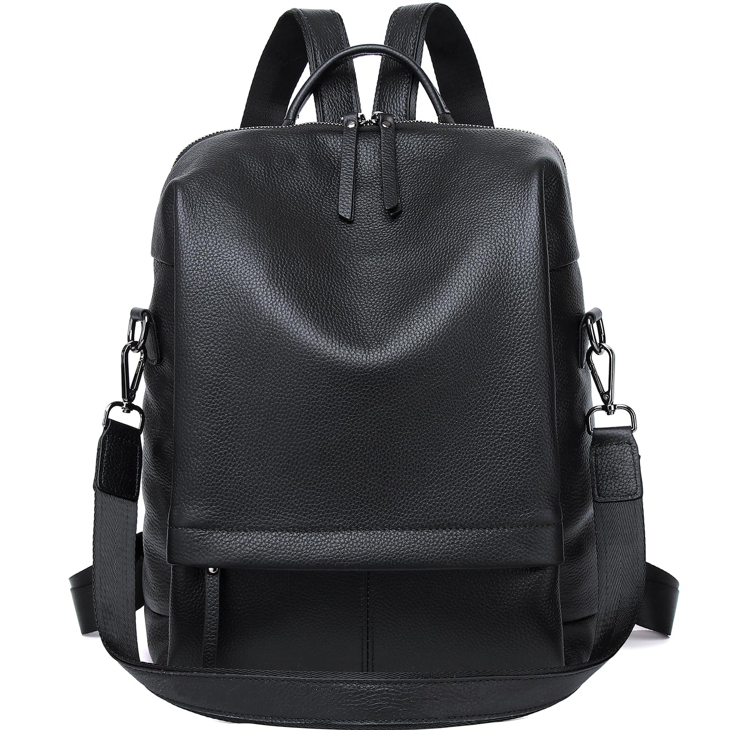 Wesccimo Genuine Leather Backpack Purse for Women, Fashion Designer Soft Backpack with Large Compartment Black