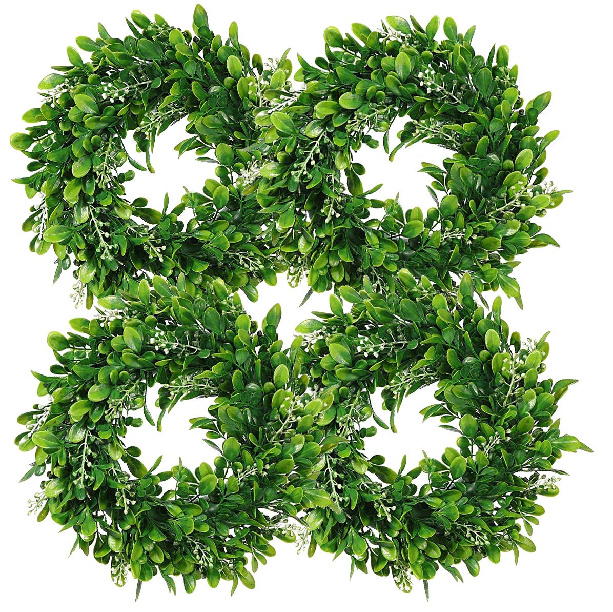 LSKYTOP 4 Pcs Boxwood Wreath Artificial Green Leaves Wreath Door Wall Window Decoration,11Inch/PC