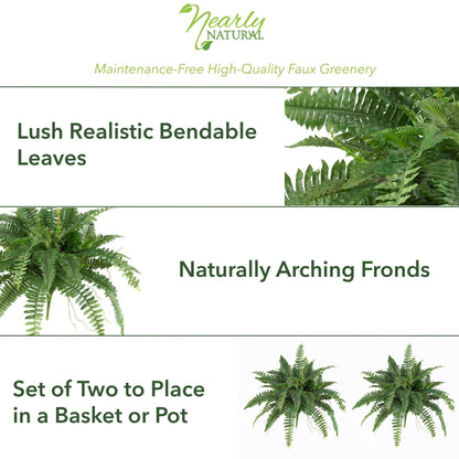 Nearly Natural 40IN Artificial Boston Fern Large Hanging Plant, Set of 2 Artificial Ferns that Look Real for Home Décor