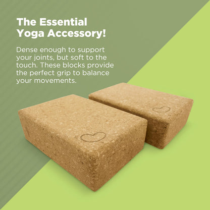 Bean Products Yoga Blocks, Standard & Large Sizes - Studio Grade, Non-Slip, Made from Eco Friendly Materials - 100% Natural Cork or Foam - Improves Stability & Alignment - Single Block or 2 Pack Sets
