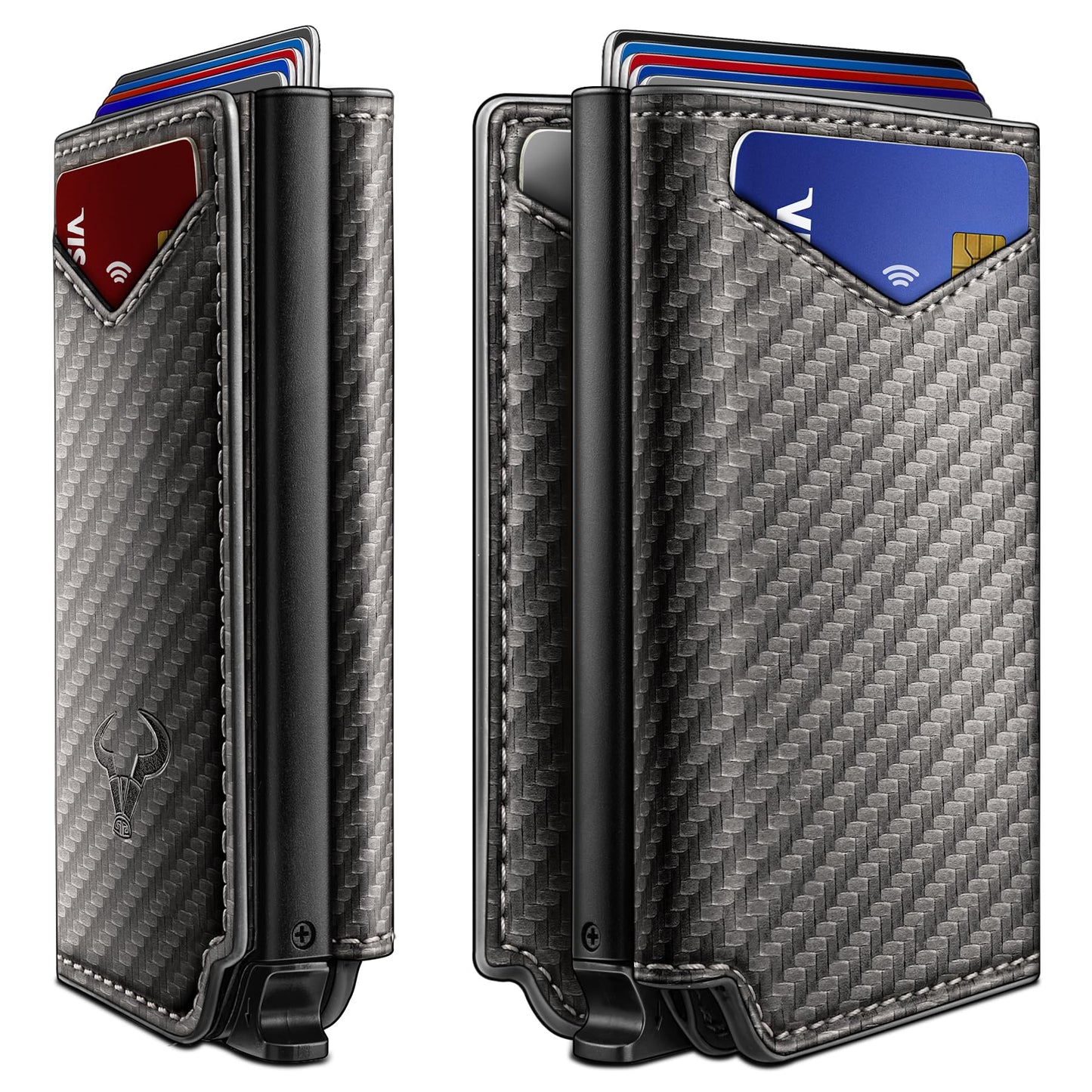 BULLIANT Men Wallet Leather Wallet Card Holders Money Clip for Men 10Cards-Magnetic Flip on Metal Case