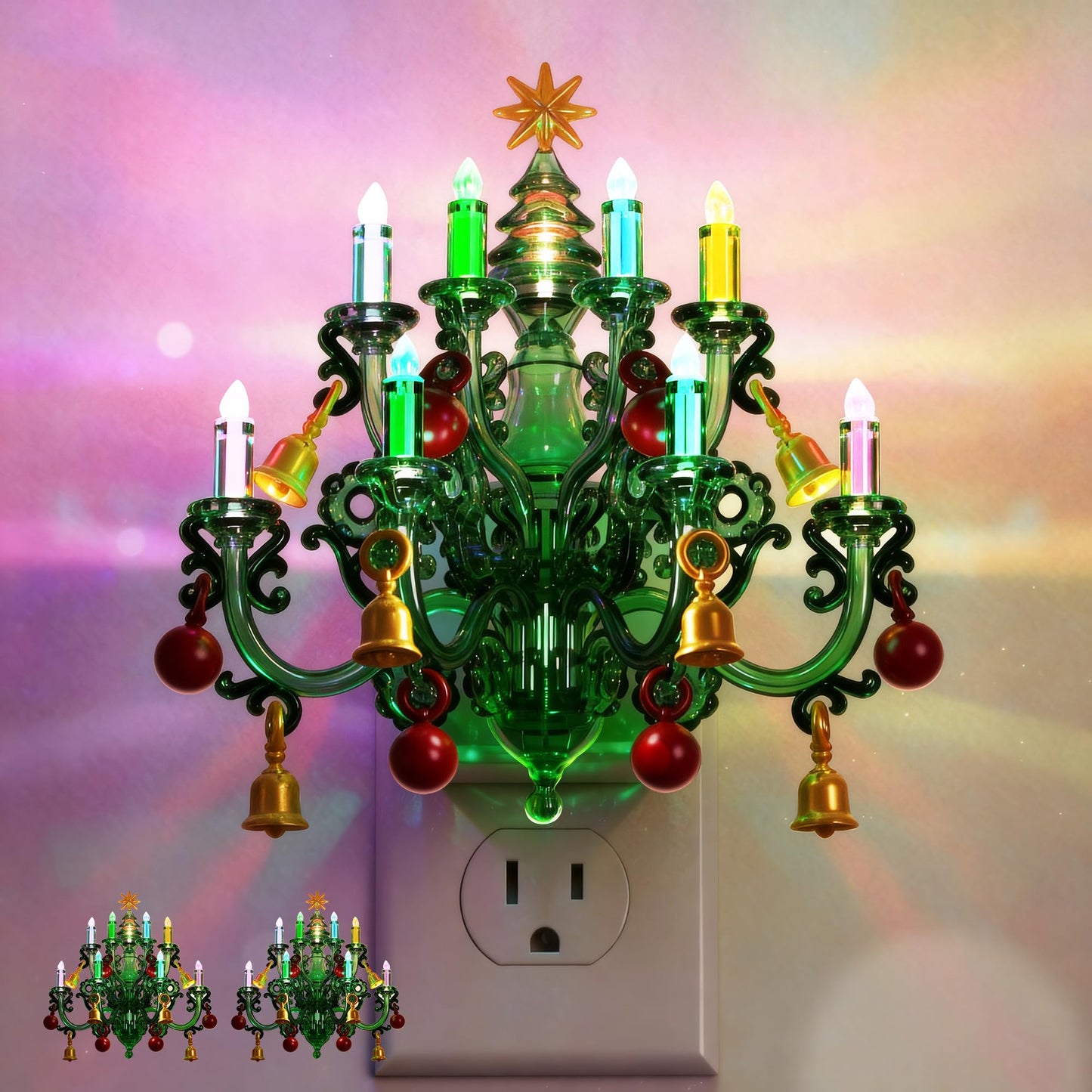 L LOHAS LED Christmas Night Light, Plug in Night Light with Dusk to Dawn Sensor, 3 Brightness Adjustable and RGB Mode, Ideal Nightlight for Christmas Home Decor, 2 Pack
