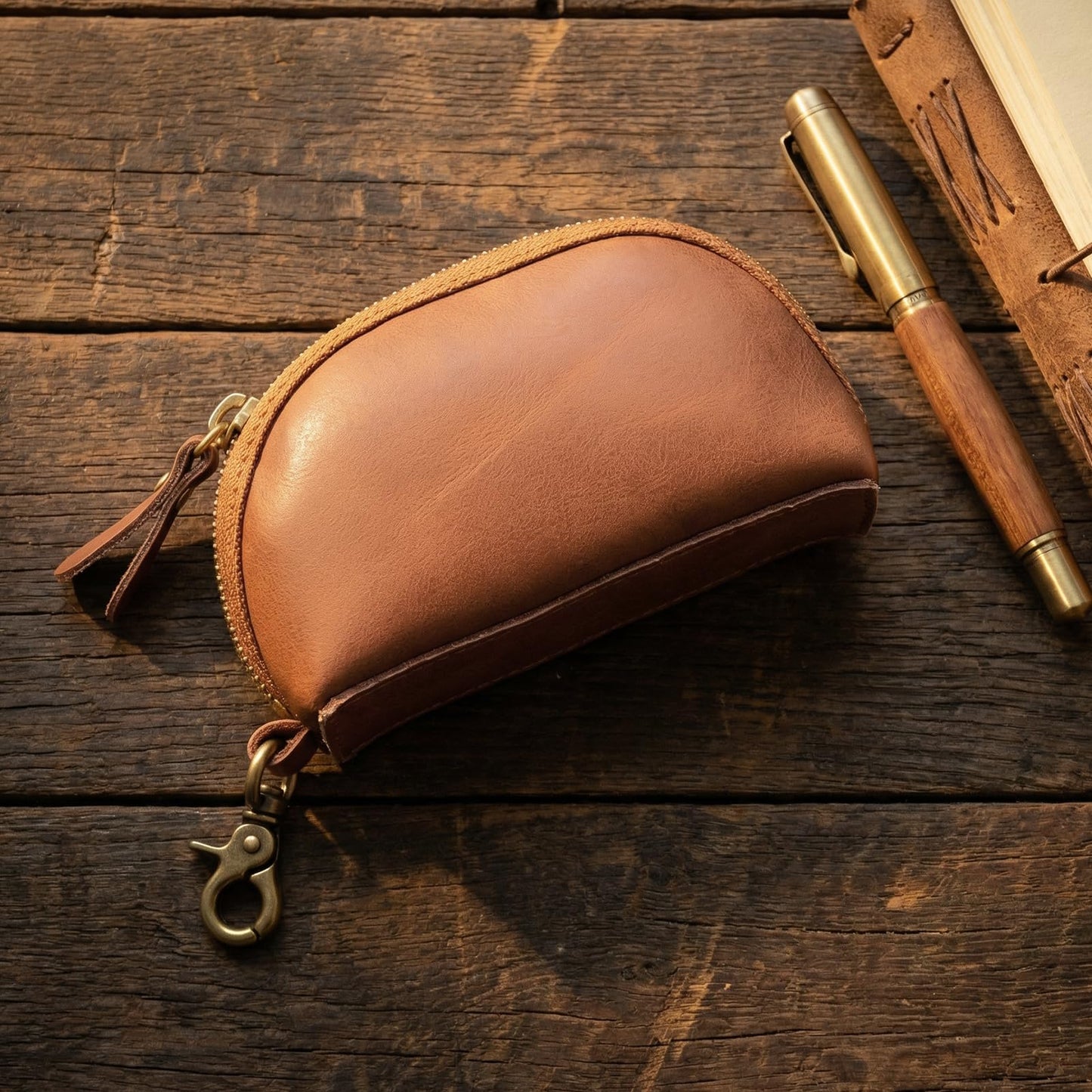 NANRUIL Coin Purse for women men,Genuine Leather Wallet Coin Pouch with Zipper Coin Bag,Simple Sturdy Coin Case.Yellow Brown