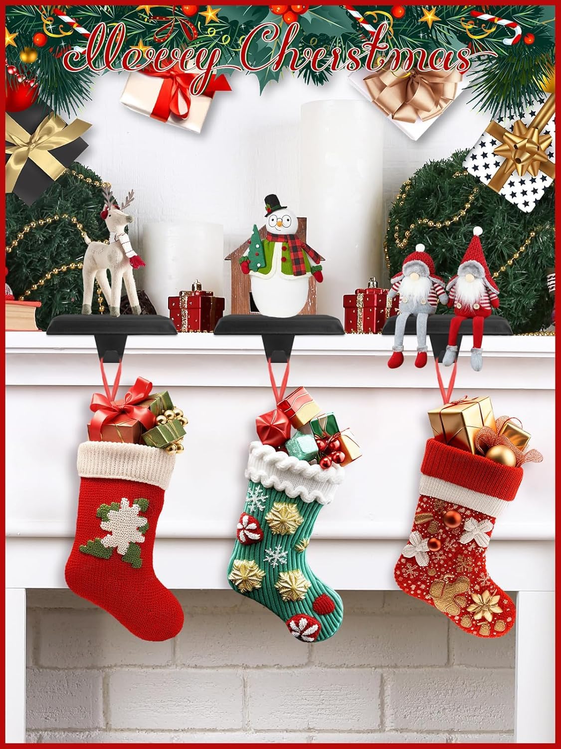 YUANQIAN Christmas Stocking Holders for Mantle Weighted Stocking Holder Fireplace Stocking Hangers for Xmas Holiday Party Decoration (4)