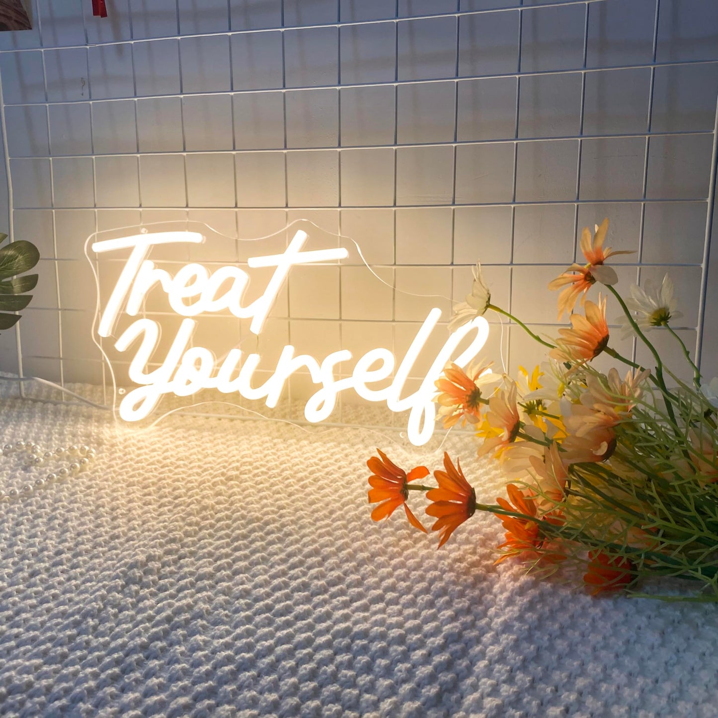 Treat Yourself LED Neon Sign for Wall Decor Bedroom Wedding Birthday Aesthetic USB Neon Light Signs(16in)