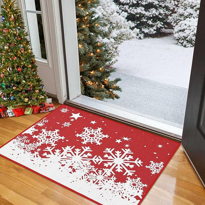 CAROMIO Christmas Doormat Holiday Door Mat Winter Snowflakes Xmas Indoor/Outdoor Welcome Mat Outdoor Indoor Entrance Floor Door Mat Front Porch for Home Decoration, 17x29 Inch