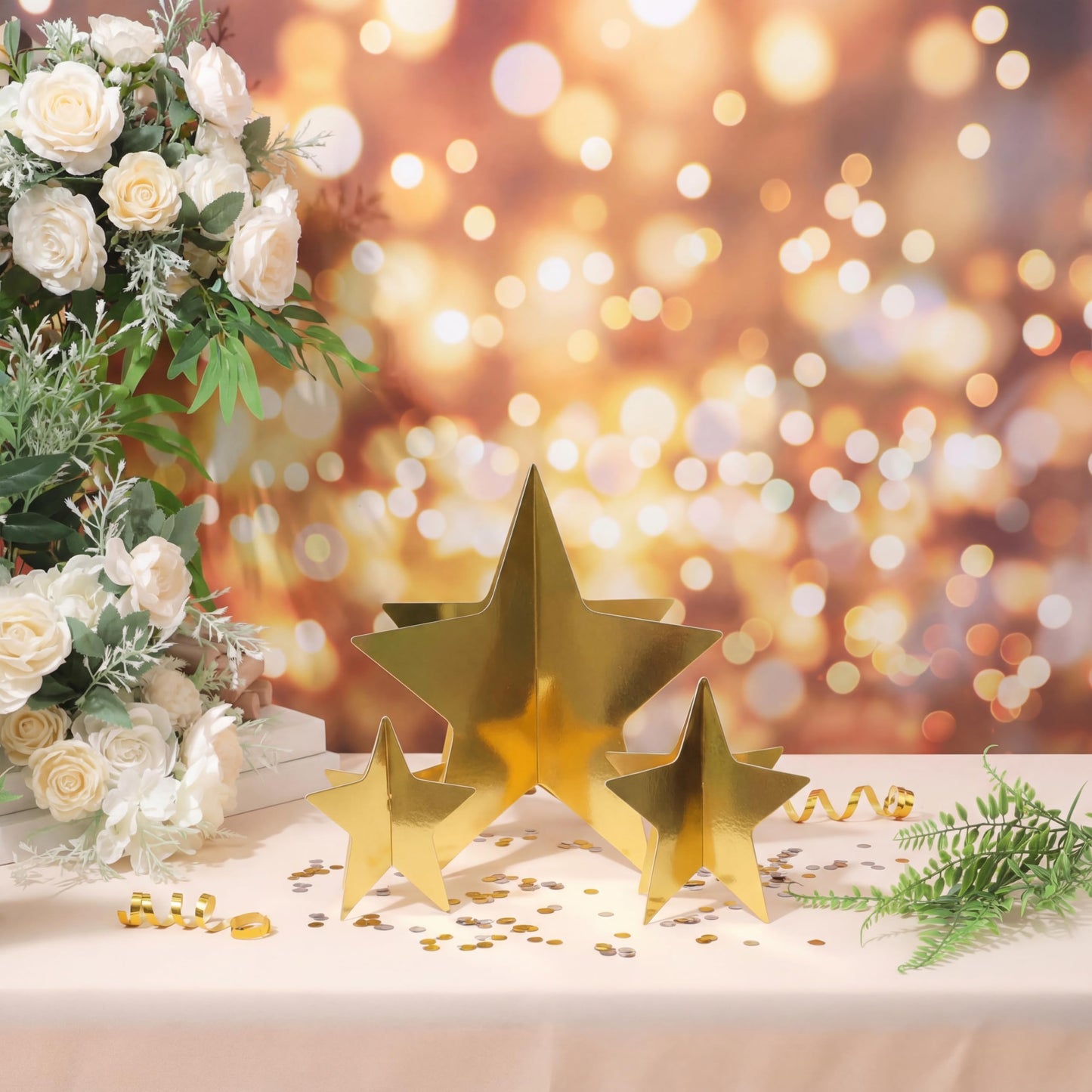 AmazingSpark 9 Pcs Large Star Centerpieces Gold 3D Back to School Star Table Decorations in 3 Sizes 10" 8" 6" for Birthday Party Baby Shower Gathering Ceremony Movie Night Supplies (Gold)