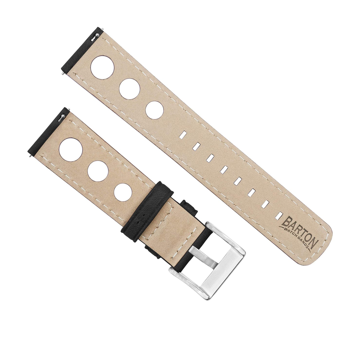 21mm Black - BARTON Rally Horween Leather Watch Bands - Integrated quick release spring bars- 316L stainless steel- Choose Strap Color & Width