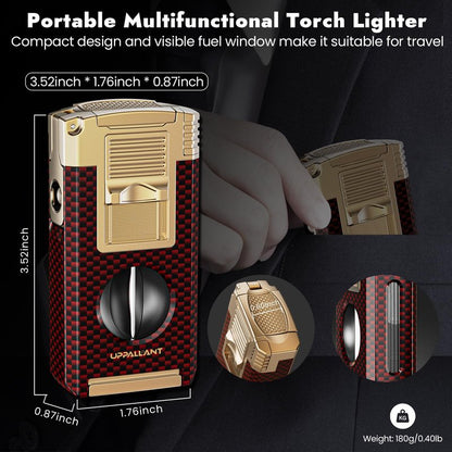5-in-1 Torch Lighter with Cutter, Punch, Holder, Draw Enhancer Tool and Dual Jet Flames, Refillable Butane Torch Lighters Gifts for Men, Versatile Accessories, Windproof Lighters for Candle, Travel
