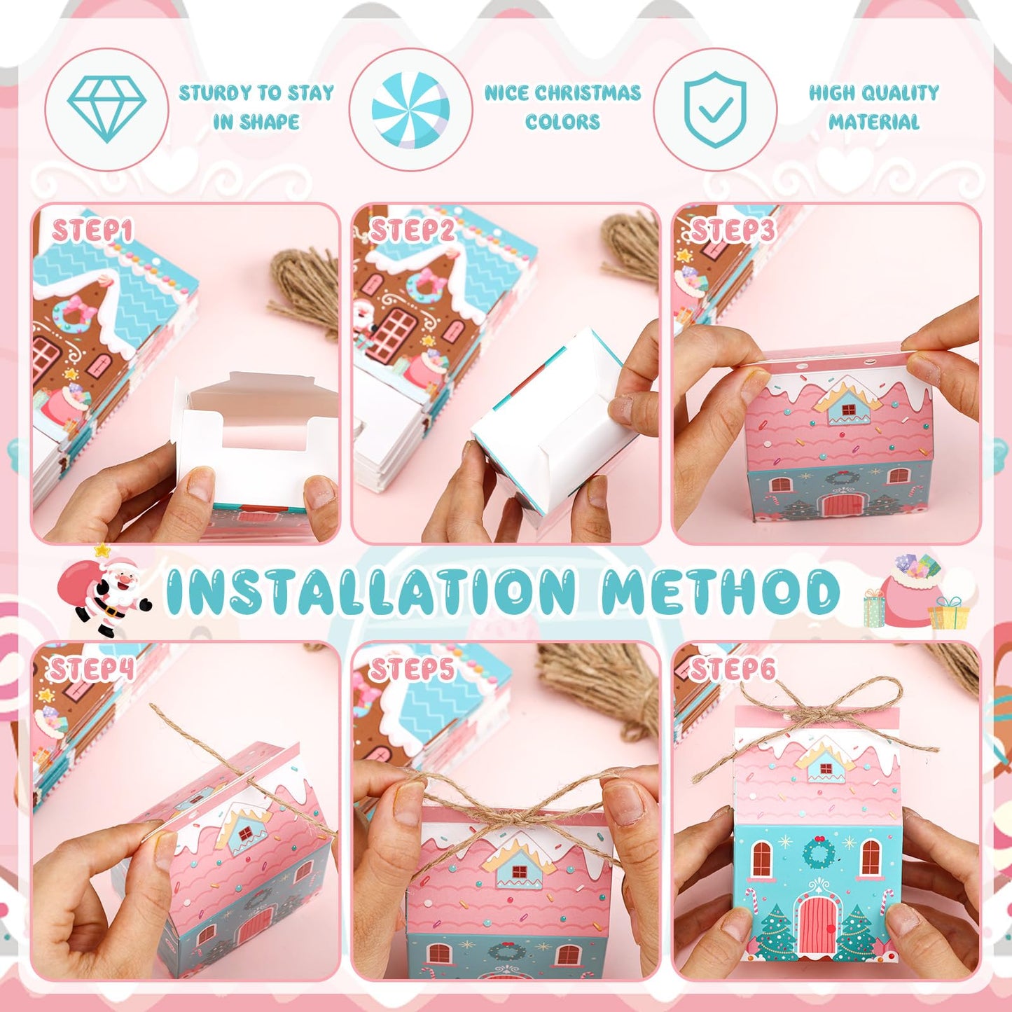 Zhanmai Christmas Treat Boxes Candy Gingerbread House Mini Christmas Party Favor Box Small Paperboard Gift Container for Xmas Holiday Party Treat Cookie Goodie Snack Gift Packaging