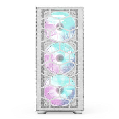 Montech X3 Mesh 6pcs, 3 x 140mm& 3 x 120mm Fixed RGB Lighting Fans ATX Mid-Tower PC Gaming Case, USB3.0, Door Open Tempered Glass Side Panel, High Airflow, White