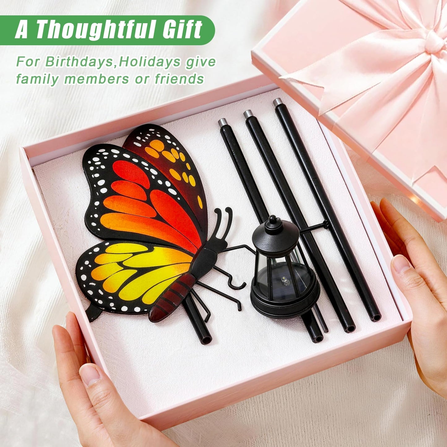 Solar Lights Outdoor Waterproof Butterfly Garden Decor,32.28in Garden Butterfly Stakes with Solar Lights,Birthday Gifts for Women Mom,Metal Decorative Lights for Yard Art Outside Patio Porch Lawn