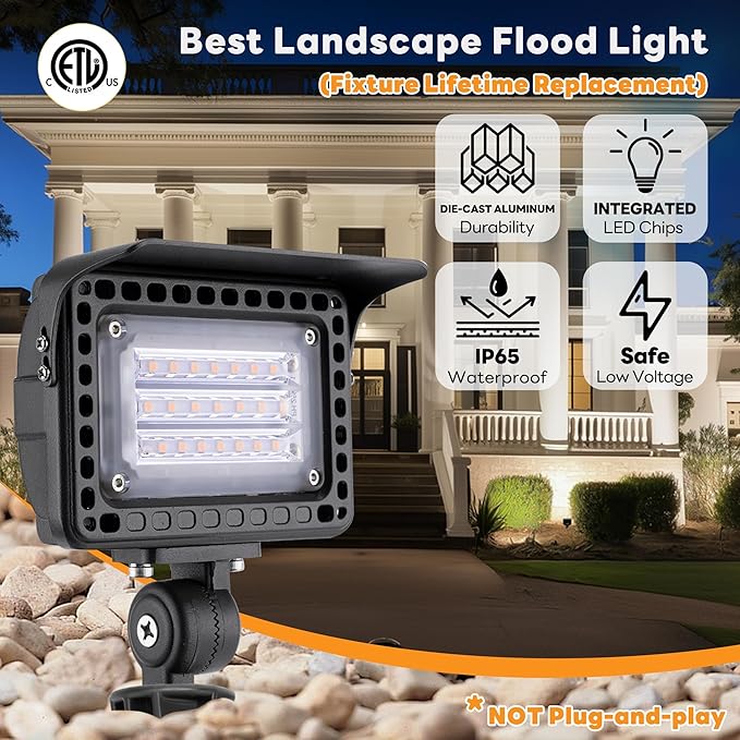 Gardenreet Landscape Wall Wash Lights - Low Voltage Flood LED Light, 12V 5/10/15/20W & 3 Color Temperature Selectable, Outdoor Waterproof Aluminum Black Lighting for Patio Yard Wall 8 Pack