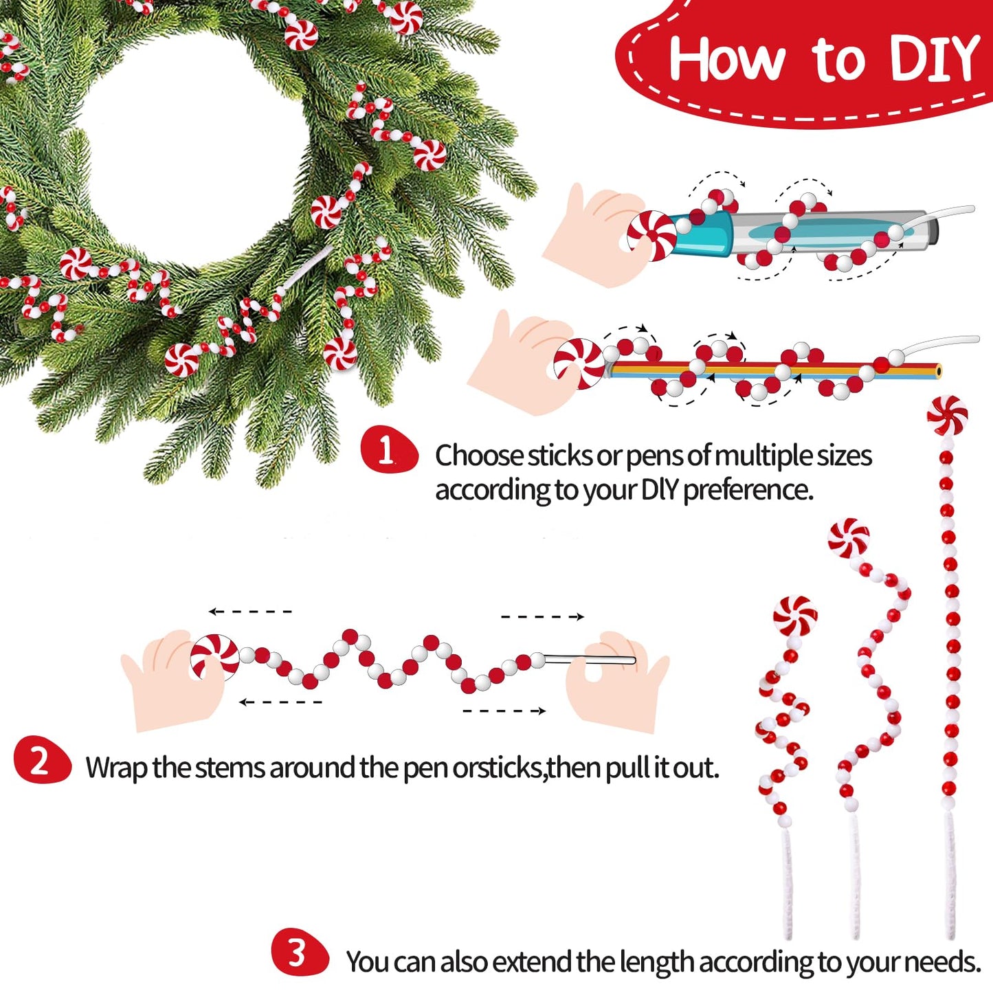 AWHETIE 36 Pcs Candy Cane Christmas Decorations,Red and White Christmas Tree Picks,Candy Cane Ornaments for Christmastree Topper Home Vase Decor Wreath DIY Craft