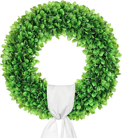 20 inch Artificial Boxwood Wreath for Front Door, Greenery Spring Summer Wreath for All Seasons with Sash，St Patrick's Day Decoration, Farmhouse, Garden, Wedding, Indoor & Outdoor