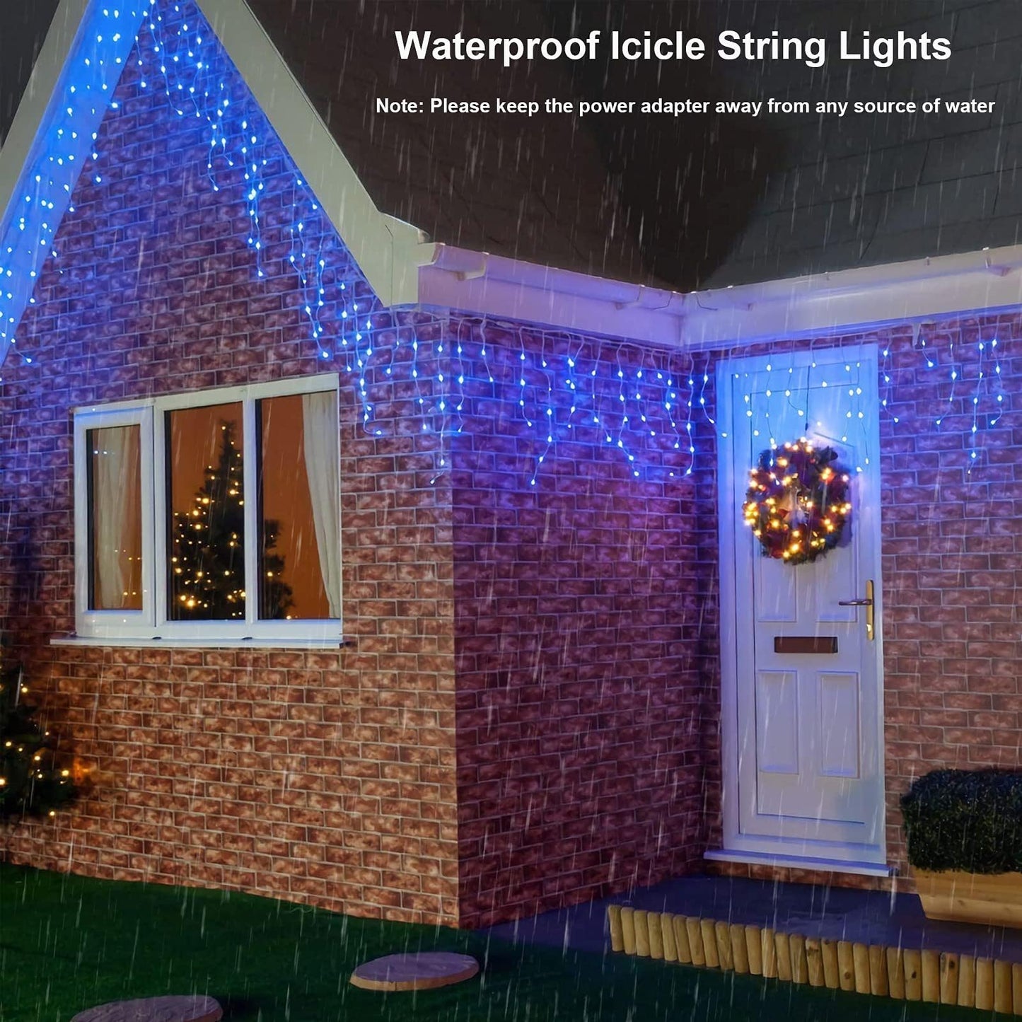 Joomer Christmas Icicle Lights - 33FT Plug in String Lights Waterproof, 8 Modes Timer Connectable Outdoor String Light for Christmas Party, Eaves, Roofs, Xmas Decorations (Blue)