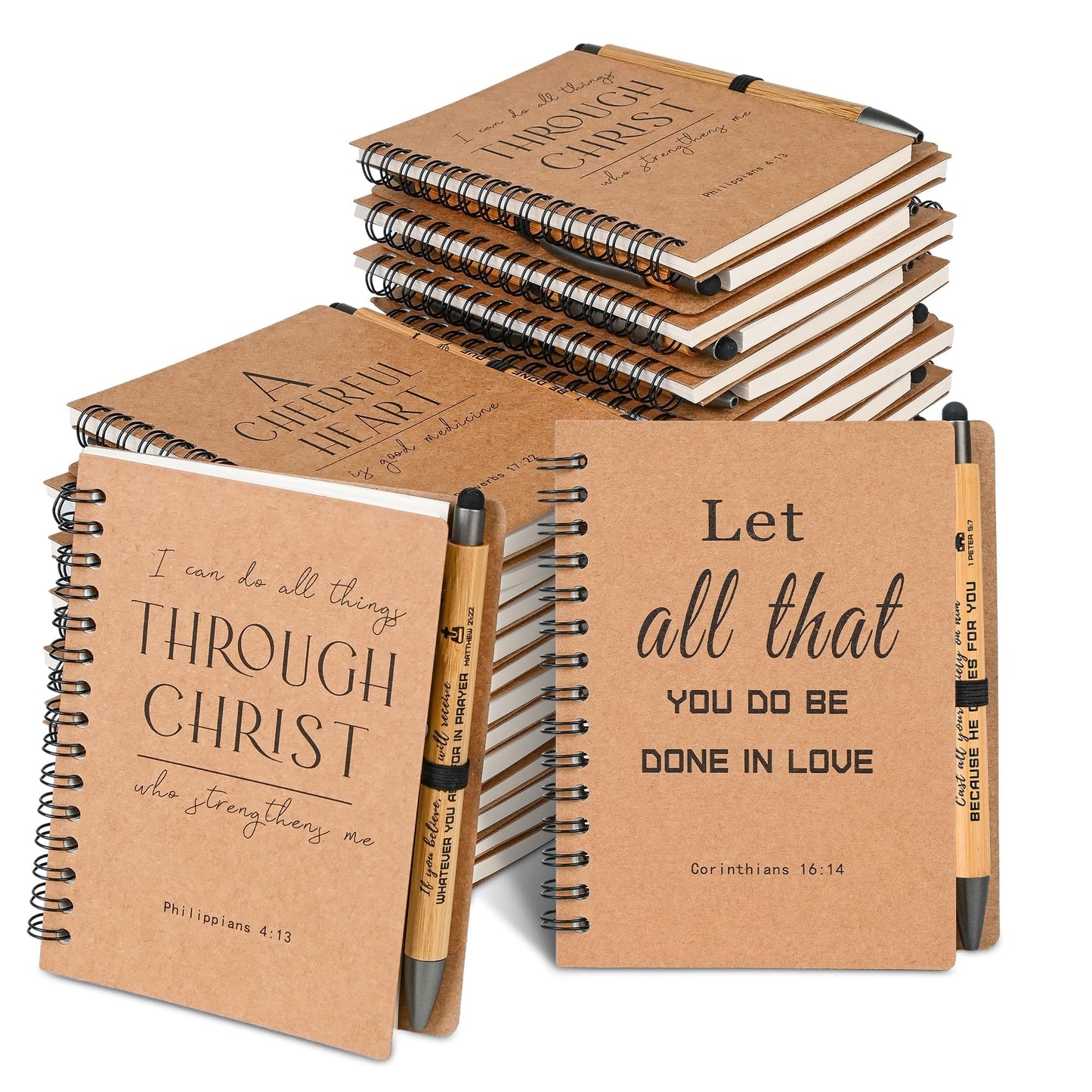INSADA 30 Sets Bulk Christian Spiral Notebooks with Bamboo Pen Prayer Journal, Small Lined Notepad (5.43”x4.33”) - Mothers Day Gifts for Church Members, Bible Study Groups & Church Families